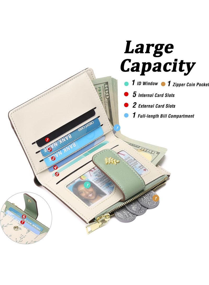 Women's Compact Wallet with RFID Shielding Leather Bifold Zipper Pocket Wallet Features ID Window and Credit Card Compartments - Image 2