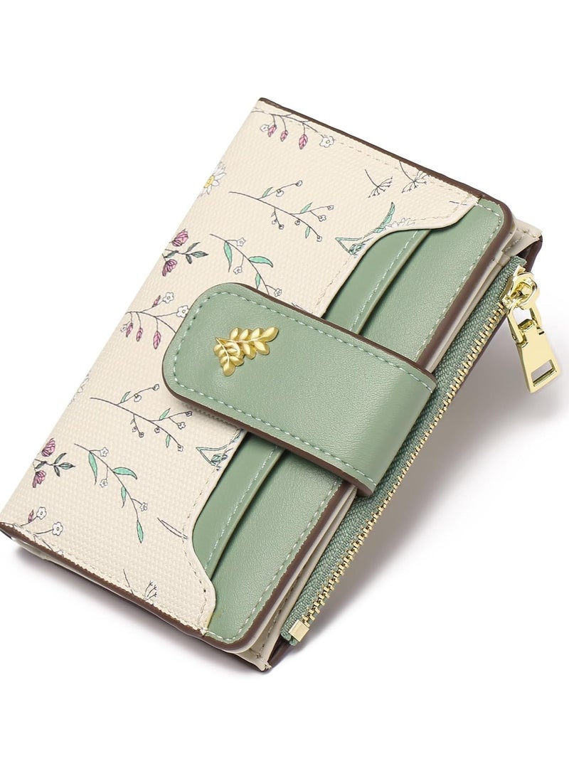Women's Compact Wallet with RFID Shielding Leather Bifold Zipper Pocket Wallet Features ID Window and Credit Card Compartments - Image 1