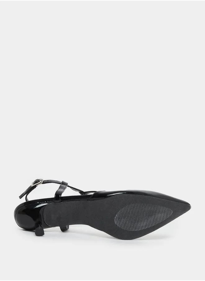 Styli Pointed Toe Ankle Strap Kitten Heel Shoes