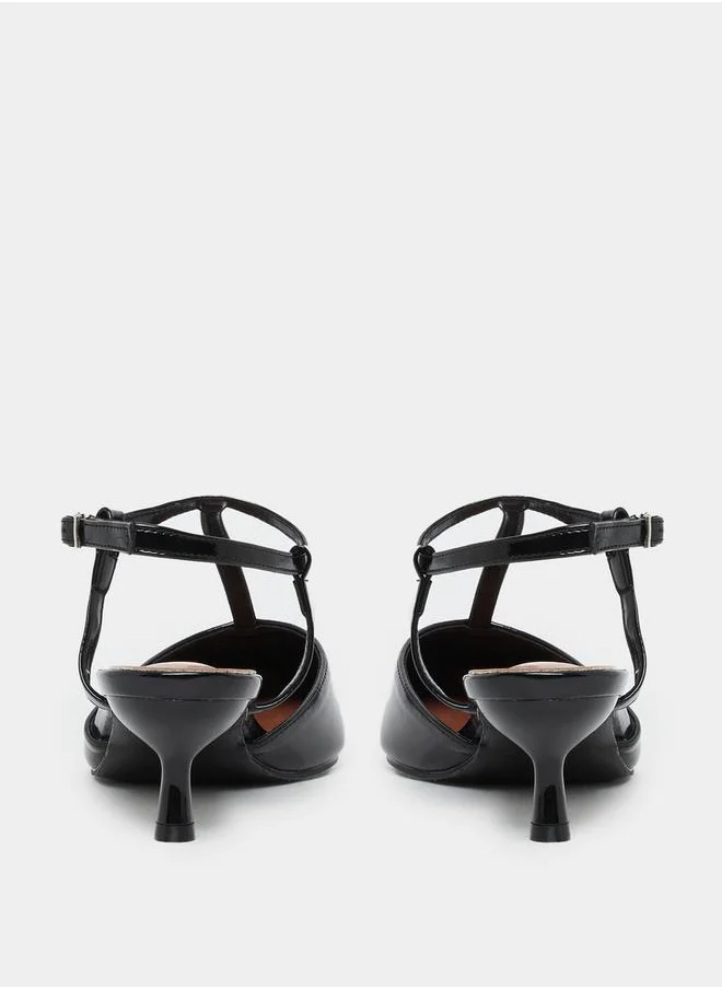 Styli Pointed Toe Ankle Strap Kitten Heel Shoes