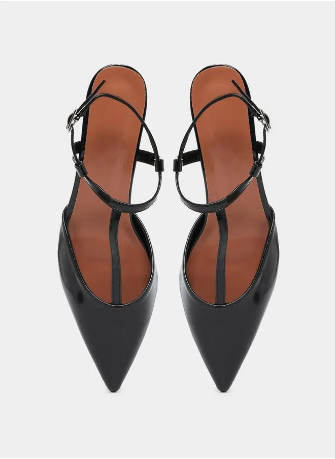 Styli Pointed Toe Ankle Strap Kitten Heel Shoes