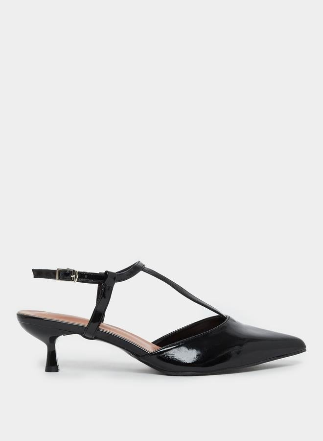 Styli Pointed Toe Ankle Strap Kitten Heel Shoes - Image 1