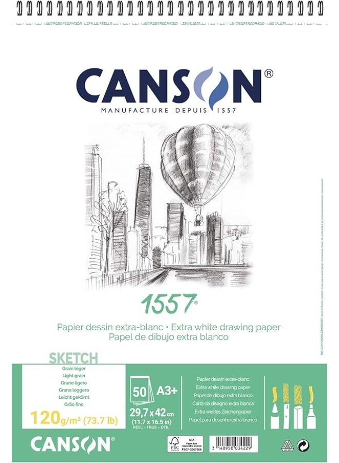 CANSON A3 Size Spiral Sketch Pad With Extra White 50 Sheets 120gsm Thickness - Image 1