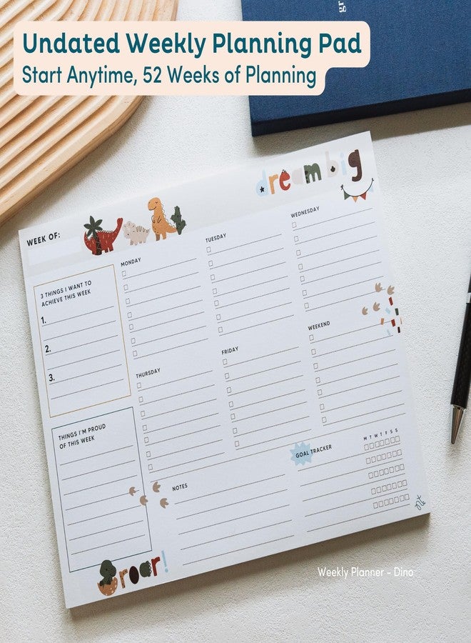 Nook Theory 8.5" x11" Weekly Task Planner Pad Tear Off - 52 Pages Undated To Do List Notepad, Full Year Productivity Planning Pad for Study and Work Desk (Dino) - Image 4
