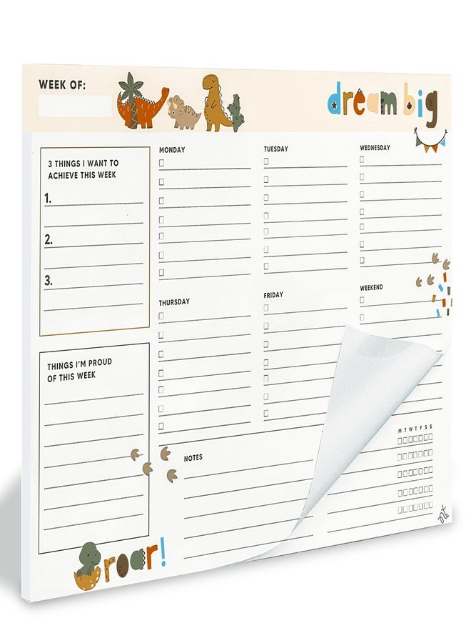 Nook Theory 8.5" x11" Weekly Task Planner Pad Tear Off - 52 Pages Undated To Do List Notepad, Full Year Productivity Planning Pad for Study and Work Desk (Dino) - Image 1