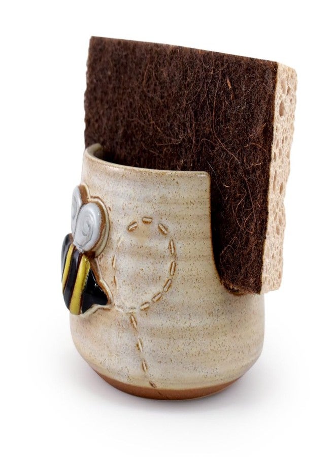 Modern Artisans حامل إسفنجة مطبخ من الخزف الأمريكي الصنع، بنقشة النحلة النشيطة - Image 4
