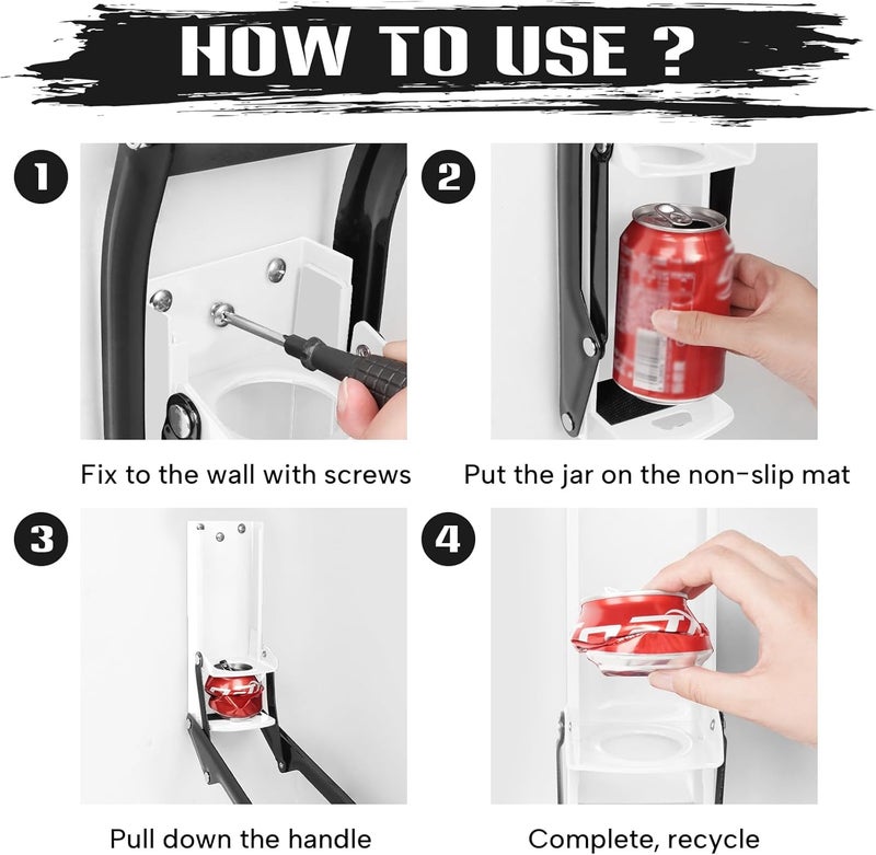 GYE 16 oz Metal Aluminum Can Crusher, Wall Mounted Heavy Duty Smasher for Aluminum Seltzer, Soda, Beer Cans And Bottles for Recycling, Gadgets for Home (White) - Image 5