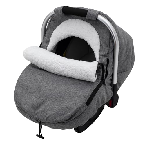 Kaseeous Winter Carseat Cover Sherpa Fleece Baby Car Seat Cover for Cold Weather Warm Snug Infant Car Seat Canopy for Boys Girls Universal Newborn Carrier Covers Protect Baby from Snow Wind - Image 1