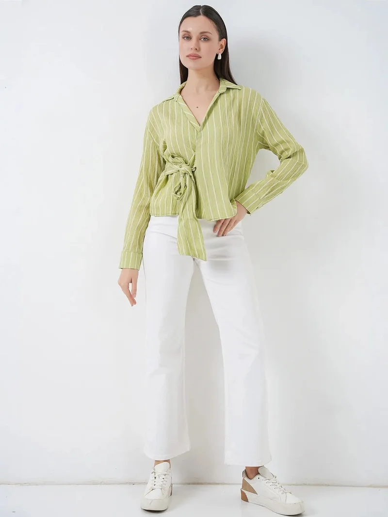 BIG DART BDART Striped Long Sleeve Tie Detail Shirt