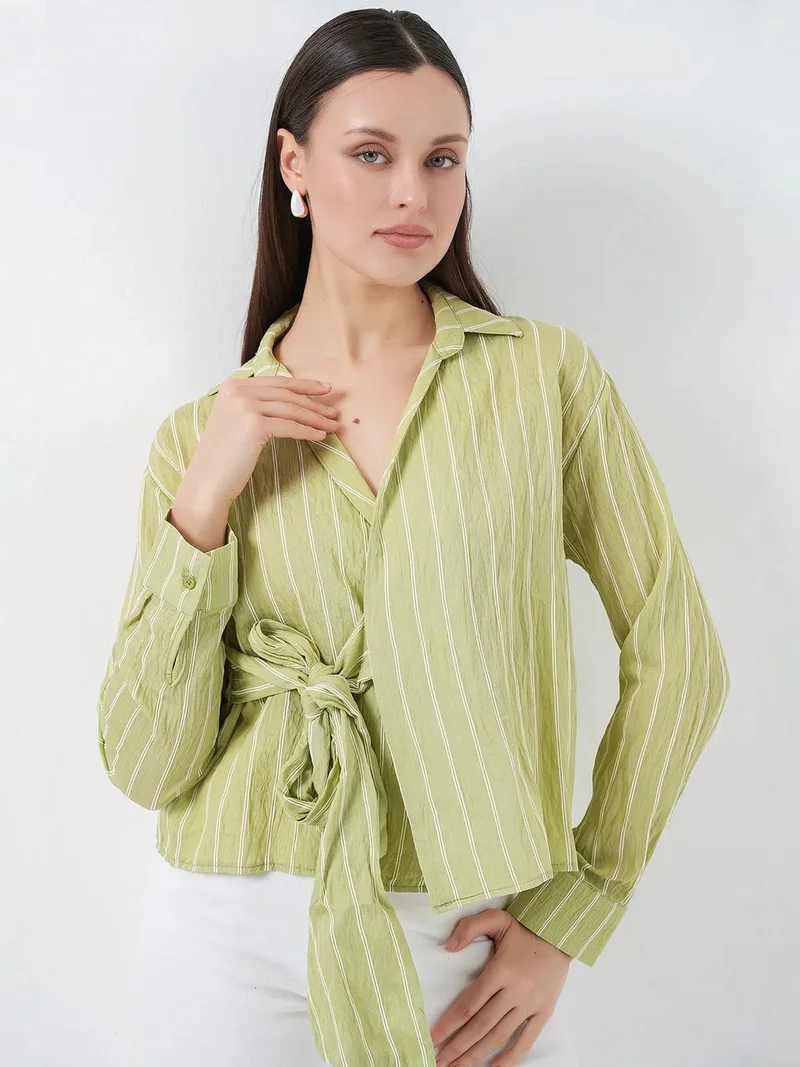 بيغ دارت BDART Striped Long Sleeve Tie Detail Shirt
