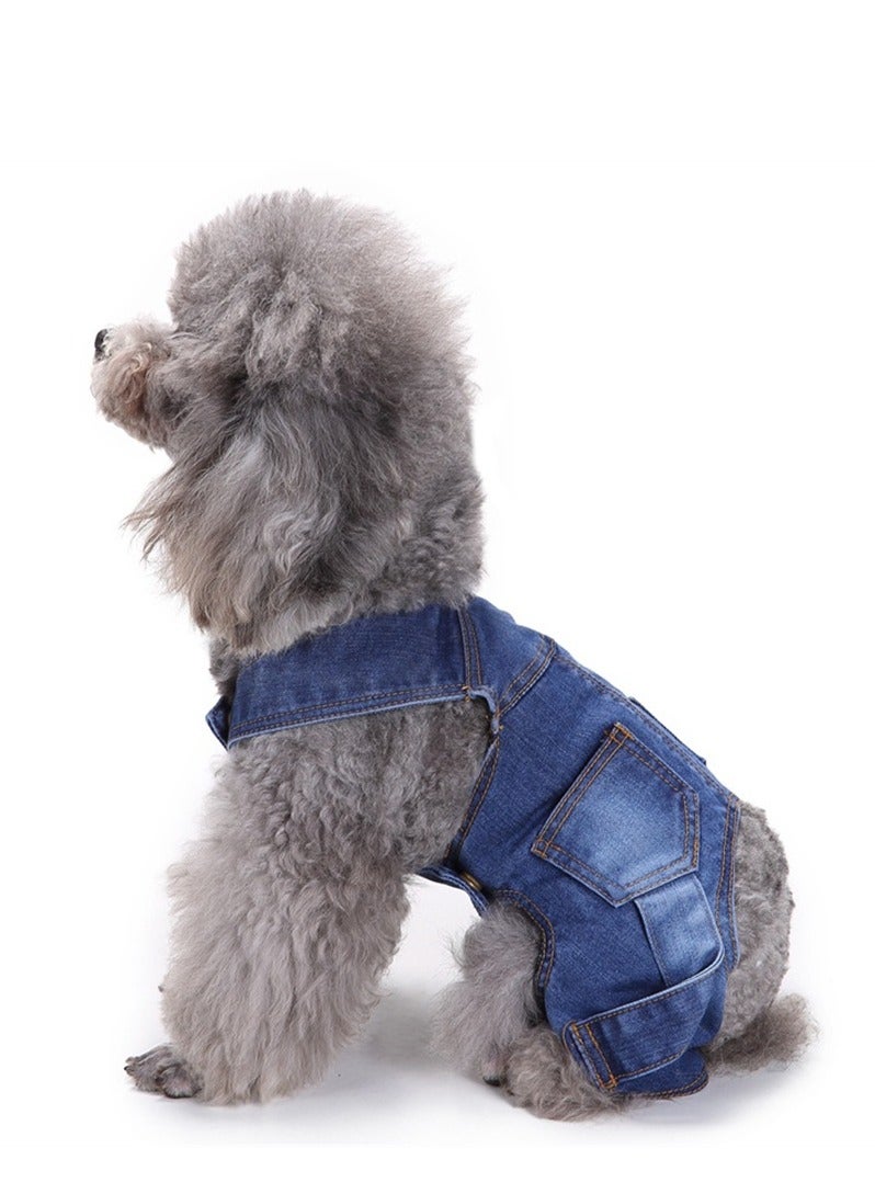 Loquat Squality Denim Overalls Pet Clothes Jumpsuits Four-legged Fall And Winter Blue - Image 2