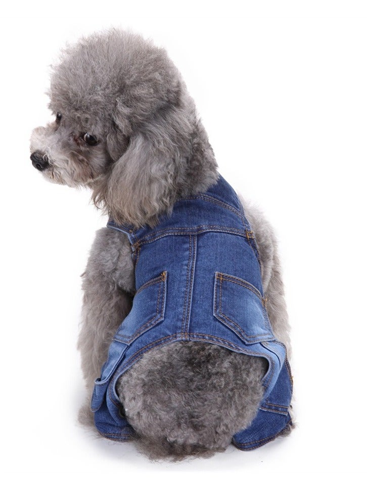 Loquat Squality Denim Overalls Pet Clothes Jumpsuits Four-legged Fall And Winter Blue - Image 3