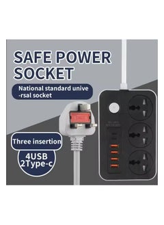 COMFET COMFET 9 in 1 Universal Power Strip Extension Cord with USB C 2 Slots,3 Wide Universal Sockets and 4 USB Ports, 110-240v, UK Plug 3 Pin Power Socket 2500w, 3 meter cable, International Plug. (WHITE)  - Image 4