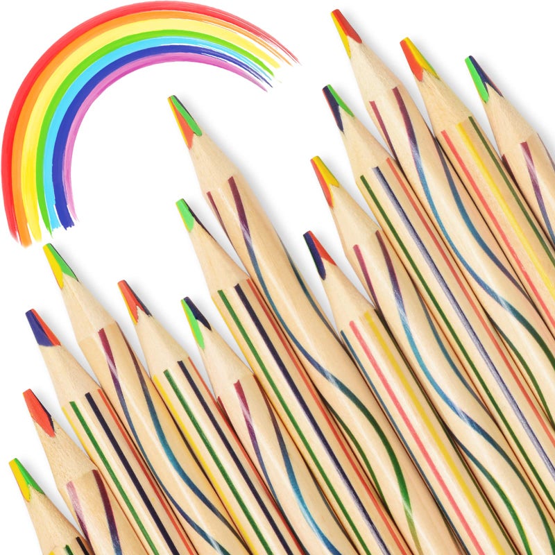 ThEast 30 Pieces Rainbow Colored Pencils, 4 Color in 1 Rainbow Pencils for Kids, Aesthetic Color Pencils for Drawing Coloring, Kids Party Favors, Pre-sharpened - Image 1