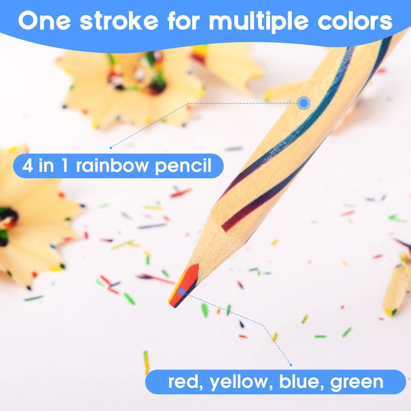 ThEast 30 Pieces Rainbow Colored Pencils, 4 Color in 1 Rainbow Pencils for Kids, Aesthetic Color Pencils for Drawing Coloring, Kids Party Favors, Pre-sharpened - Image 3
