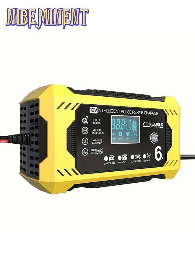 NIBEMINENT 12V 6A Smart Battery Charger with LCD Display, 12V 6A Fast/Trickle Charger, Overcharge/Overheat/Short Circuit/Reverse Polarity, Automatic Switch Mode, Microprocessor Controlled, Compatible with AGM/GEL/SLA/Wet/EFB, 4-100Ah Capacity, UK Plug (110-240V) for , Truck, Motorcycle, Lawn Mower, Marine, RV, Boat, Solar Systems - Heavy-Duty Battery Charger, Car Charger, Smart Charger - Image 4
