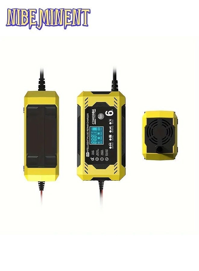 NIBEMINENT 12V 6A Smart Battery Charger with LCD Display, 12V 6A Fast/Trickle Charger, Overcharge/Overheat/Short Circuit/Reverse Polarity, Automatic Switch Mode, Microprocessor Controlled, Compatible with AGM/GEL/SLA/Wet/EFB, 4-100Ah Capacity, UK Plug (110-240V) for , Truck, Motorcycle, Lawn Mower, Marine, RV, Boat, Solar Systems - Heavy-Duty Battery Charger, Car Charger, Smart Charger - Image 3