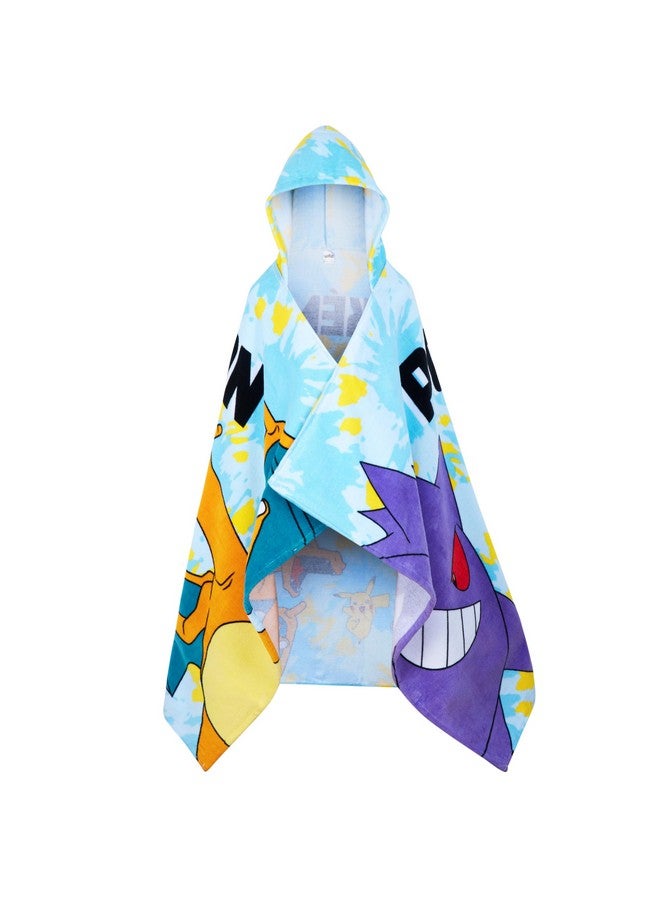 Pokemon Hooded Kids Beach Towel Absorbent Changing Robe Cotton Poncho Bath Towels (Blue, 6-14 Years) - Image 1