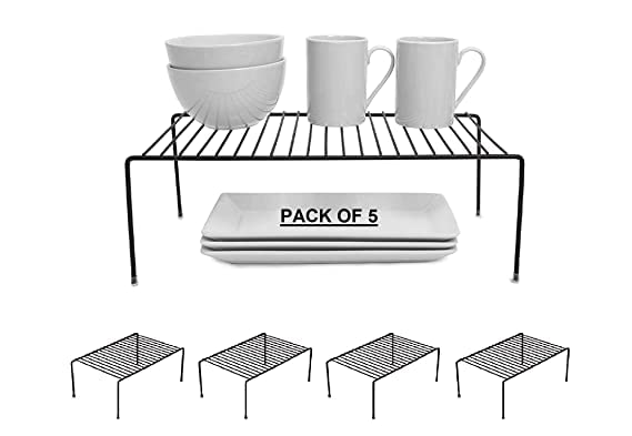 CR18 COLLECTION Black Stainless Steel Multipurpose Dish Rack,Storage Shelves for Kitchen Cabinets,Plate Stand,Utensil Rack (Black Pack of 5) - Image 1