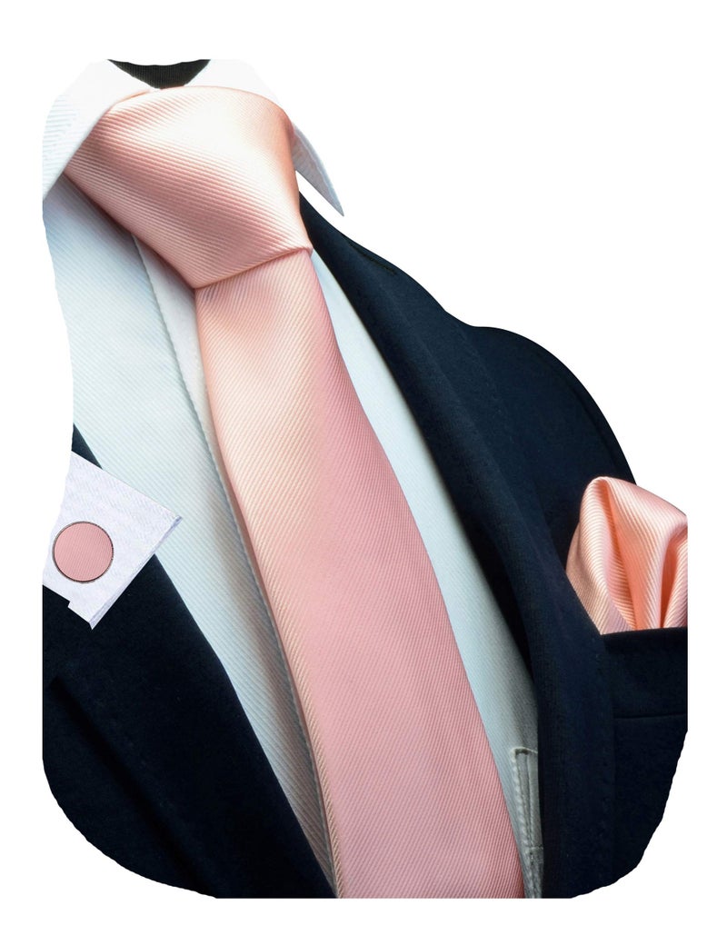 GUSLESON Brand Men's Fashion Necktie With Cufflinks and Pocket Square Rose Gold Ties for Men Wedding Tie Sets (0789-23) - Image 1