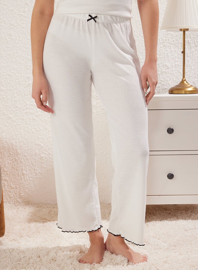 trendyol White Lace Detail Ribbon/Bow Knitted Corduroy Pajama Set  - Image 4