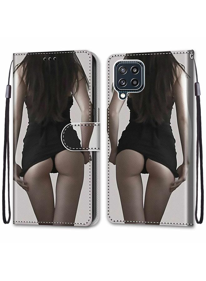 اس-توب جراب لهاتف Samsung Galaxy M32 4G / F22، جراب جلدي من البولي يوريثان بتصميم متقاطع ملون مع حامل وفتحات للبطاقات ومحفظة وحبل تثبيت - Image 2