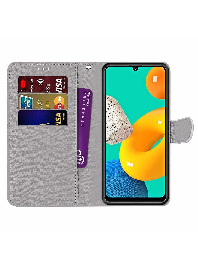 اس-توب جراب لهاتف Samsung Galaxy M32 4G / F22، جراب جلدي من البولي يوريثان بتصميم متقاطع ملون مع حامل وفتحات للبطاقات ومحفظة وحبل تثبيت - Image 4
