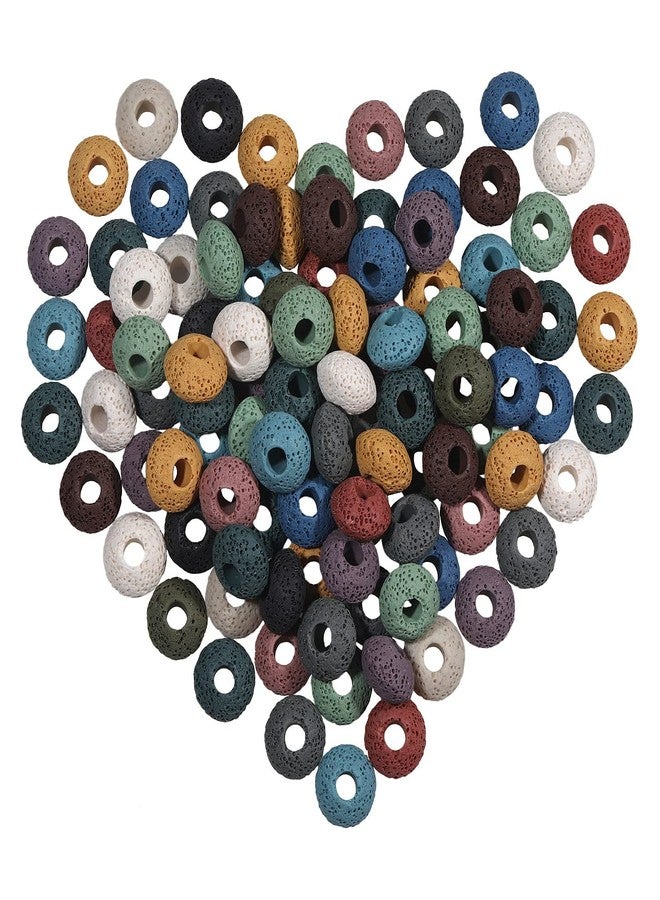 mookaitedecor 50Pcs Mixed Color Lava Rock Large Hole Beads Stone Rondelle Loose Beads for Jewelry Making, Bracelet, Macrame Projects, DIY Crafts, 15x10 mm - Image 1