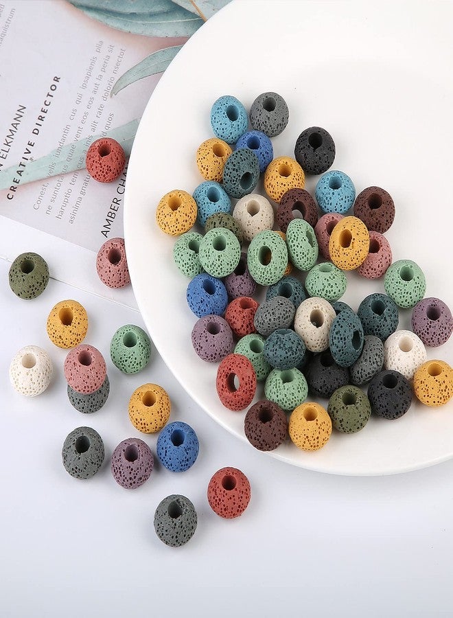 mookaitedecor 50Pcs Mixed Color Lava Rock Large Hole Beads Stone Rondelle Loose Beads for Jewelry Making, Bracelet, Macrame Projects, DIY Crafts, 15x10 mm - Image 4