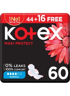 Kotex Kotex Maxi Protect Thick Pads, Normal Size Sanitary Pads with Wings, 60  - Image 1