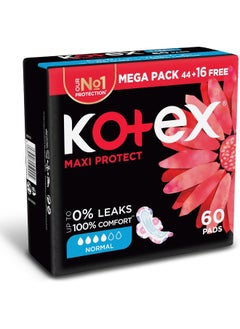 Kotex Kotex Maxi Protect Thick Pads, Normal Size Sanitary Pads with Wings, 60  - Image 2