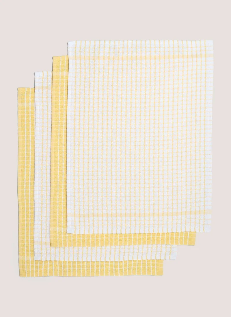 Matalan 4 Pack Yellow Check Terry Tea Towels (45cm x 60cm)