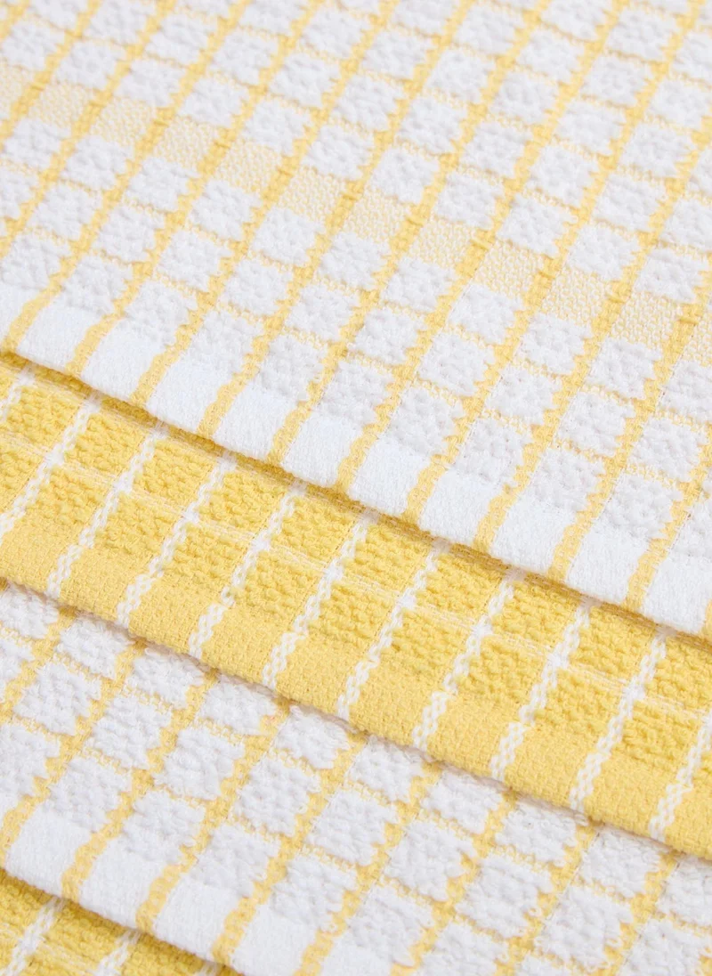 Matalan 4 Pack Yellow Check Terry Tea Towels (45cm x 60cm)