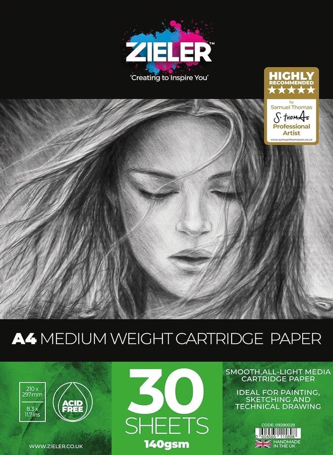 Zieler A4 (8.3" x 11.7") Medium-Weight Artist Paper Pad, 140gsm, 30 Sheets - Image 1