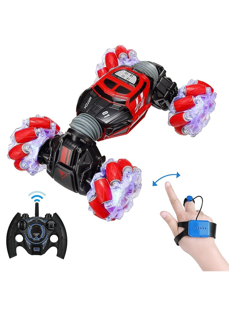 Toy Box Remote Control Car 4WD 2.4GHz Rc Stunt Car Watch Gesture Sensor Car Double Sided Rotating Off Road Vehicle 360° Flips with Batteries Toy Cars for Boys & Girls Birthday  - Image 1