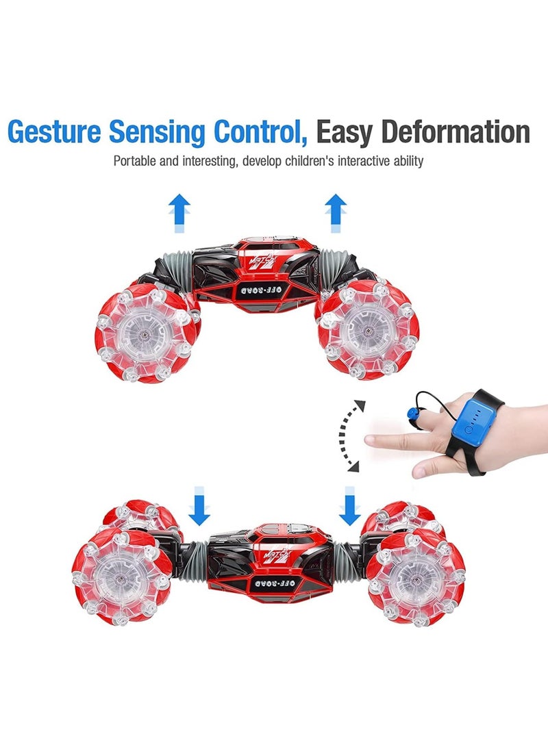 Toy Box Remote Control Car 4WD 2.4GHz Rc Stunt Car Watch Gesture Sensor Car Double Sided Rotating Off Road Vehicle 360° Flips with Batteries Toy Cars for Boys & Girls Birthday  - Image 4