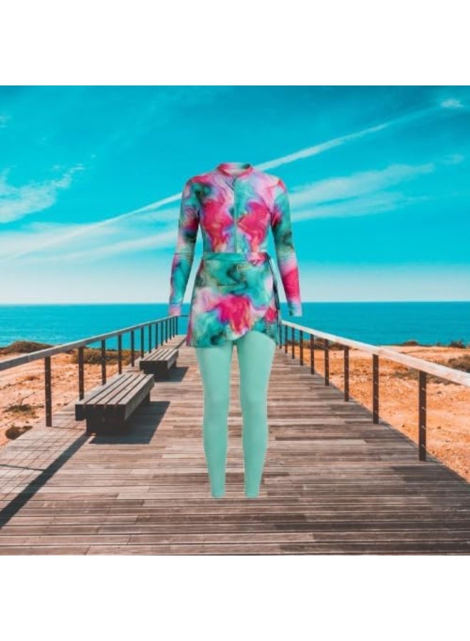Women's Lycra Burkini 3-piece swimsuit - jumpsuit, pocket and turban for beach and swimming pools (WK37) - Image 4