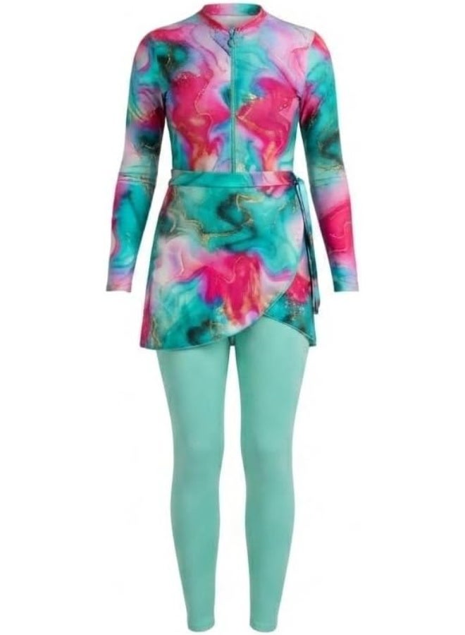 Women's Lycra Burkini 3-piece swimsuit - jumpsuit, pocket and turban for beach and swimming pools (WK37) - Image 1