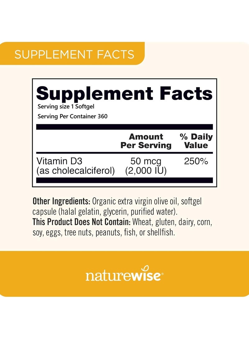 NatureWise Vitamin D3 2000 IU (50 mcg) 360 Softgels - Image 2