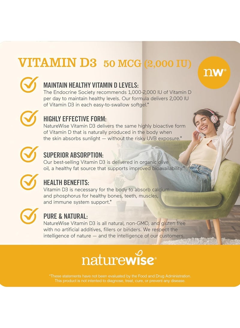 NatureWise Vitamin D3 2000 IU (50 mcg) 360 Softgels - Image 3