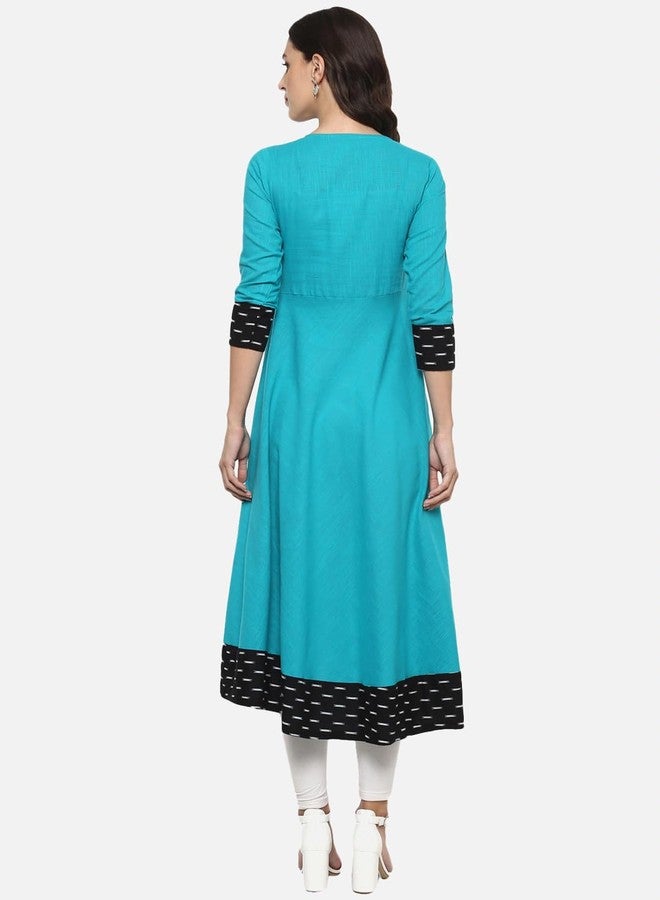 Yash Gallery Women's Cotton Printed Anarkali Regular Fit Kurta For Women (264YK346TEAL_Teal Blue_Large) - Image 4