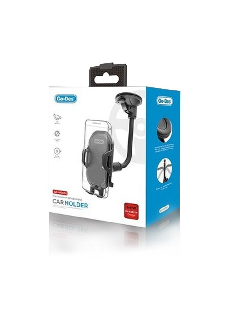 GO-DES Flexible Arm Windshield Car Holder 360 Rotation Mobile Stand Black - Image 5