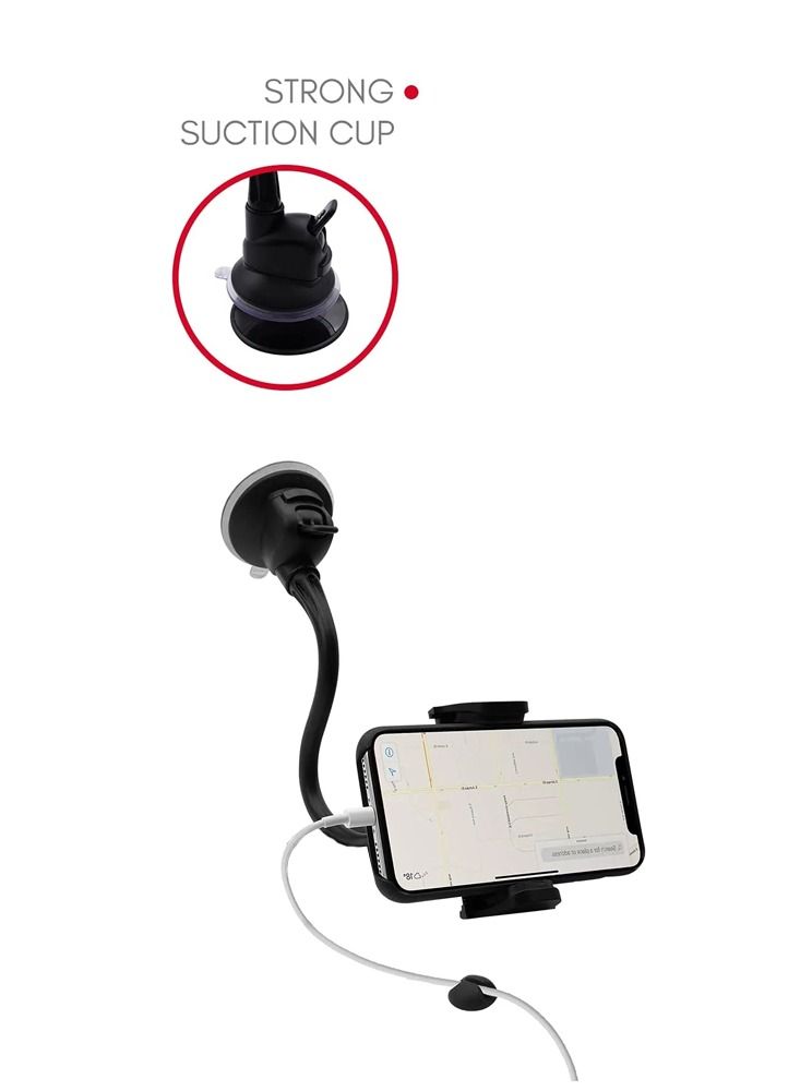 GO-DES Flexible Arm Windshield Car Holder 360 Rotation Mobile Stand Black - Image 3
