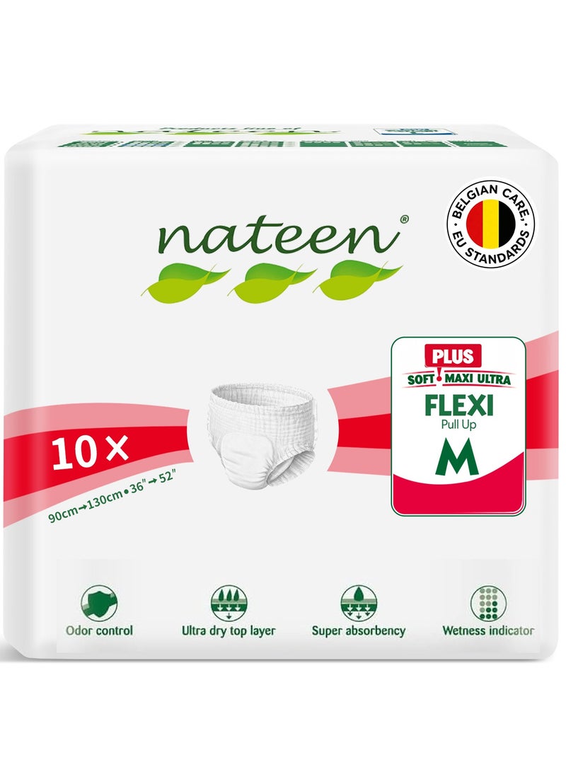 nateen Flexi Plus Adult Diapers Pants,Incontinence Pull Up,Medium,Waist Size 90-130Cm,10 Count Adult Pull Ups,Superior Comfort,Excellent Combination Of Protection. - Image 1
