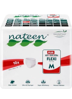 nateen Nateen Flexi Plus Adult Diapers Pants,Incontinence Pull Up,Medium,Waist Size 90-130cm,10 Count Adult Pull Ups,Superior Comfort,Excellent Combination of Protection.  - Image 1