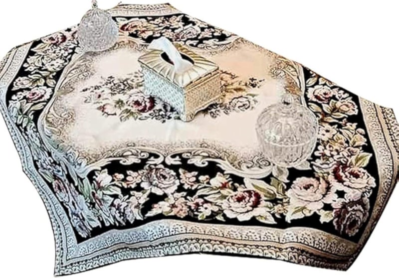 مفرش طاولة مربع فاخر بنقشة العفريت، مقاس 100 × 100 سم، متين ومبطن، مناسب لطاولة مدخل المنزل