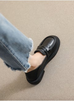 Loquat Solid Color Retro Small Leather Shoes College Style Soft Soles Black  - Image 1