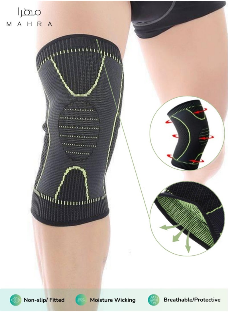 Generic Set of 2 | Universal Knee Support Brace | Black with Green Accents | 6.7" x 11.25" | Lightweight and Breathable | Spandex & Nylon Compression Sleeve for Joint Pain Relief, Exercise, Running, Arthritis, and Injury Recovery  - Image 2
