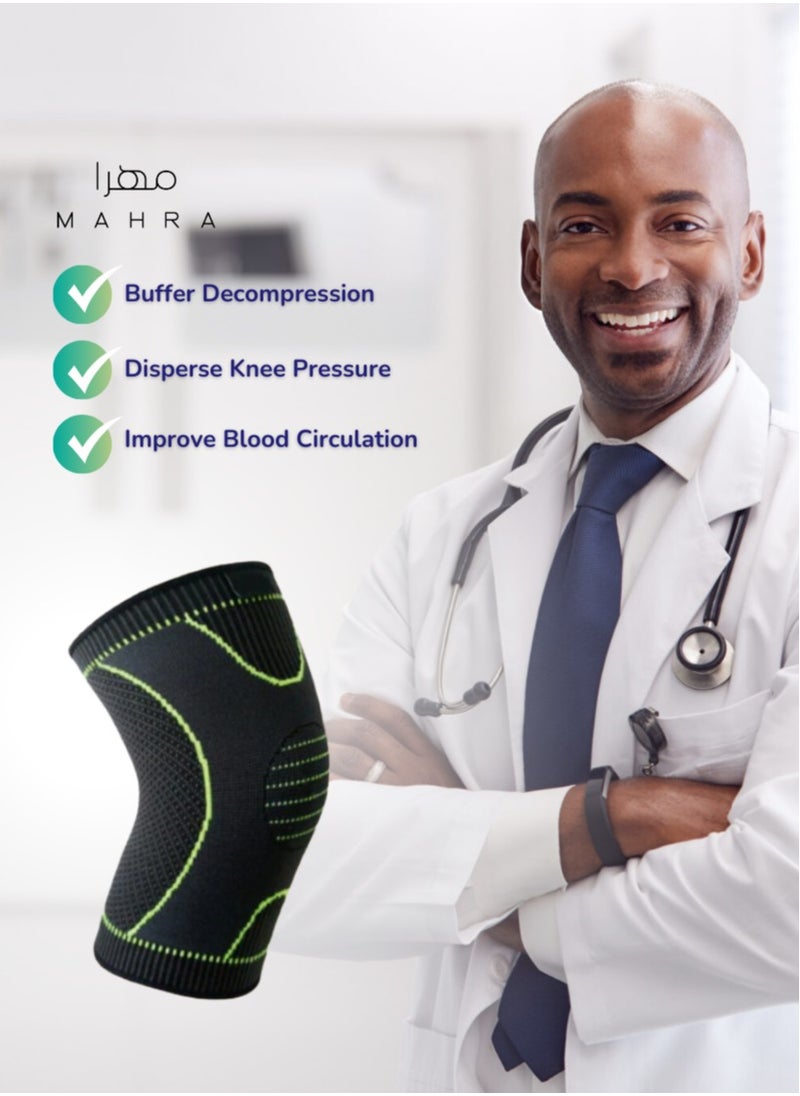 Generic Set of 2 | Universal Knee Support Brace | Black with Green Accents | 6.7" x 11.25" | Lightweight and Breathable | Spandex & Nylon Compression Sleeve for Joint Pain Relief, Exercise, Running, Arthritis, and Injury Recovery  - Image 3