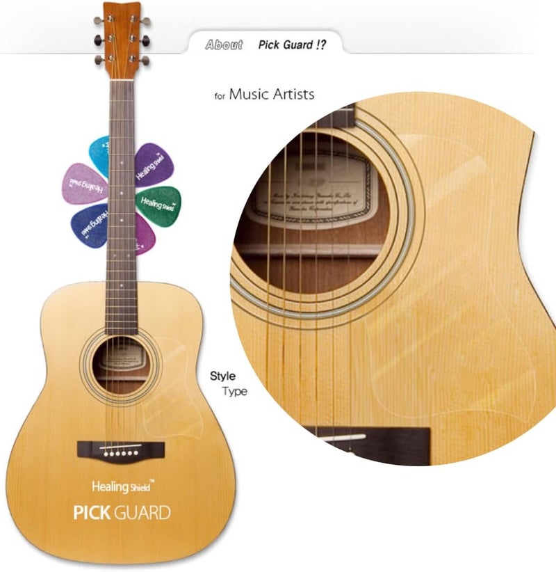 Healing Shield Premium Acoustic Guitar Pickguard Pick Guard, Transparent Self-Adhesive, Scratch Resistant Protection Coating, Anti-Dust, Anti-Fingerprint, Made in South Korea, Clear Glossy, Style Type - Image 2